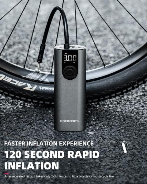 ROCKBROS | Elektrische Luftpumpe 150 PSI – Wiederaufladbare Tragbare Pumpe mit 2600mAh Akku und LED Drucksensor für Fahrrad, Auto, Motorrad & Ball